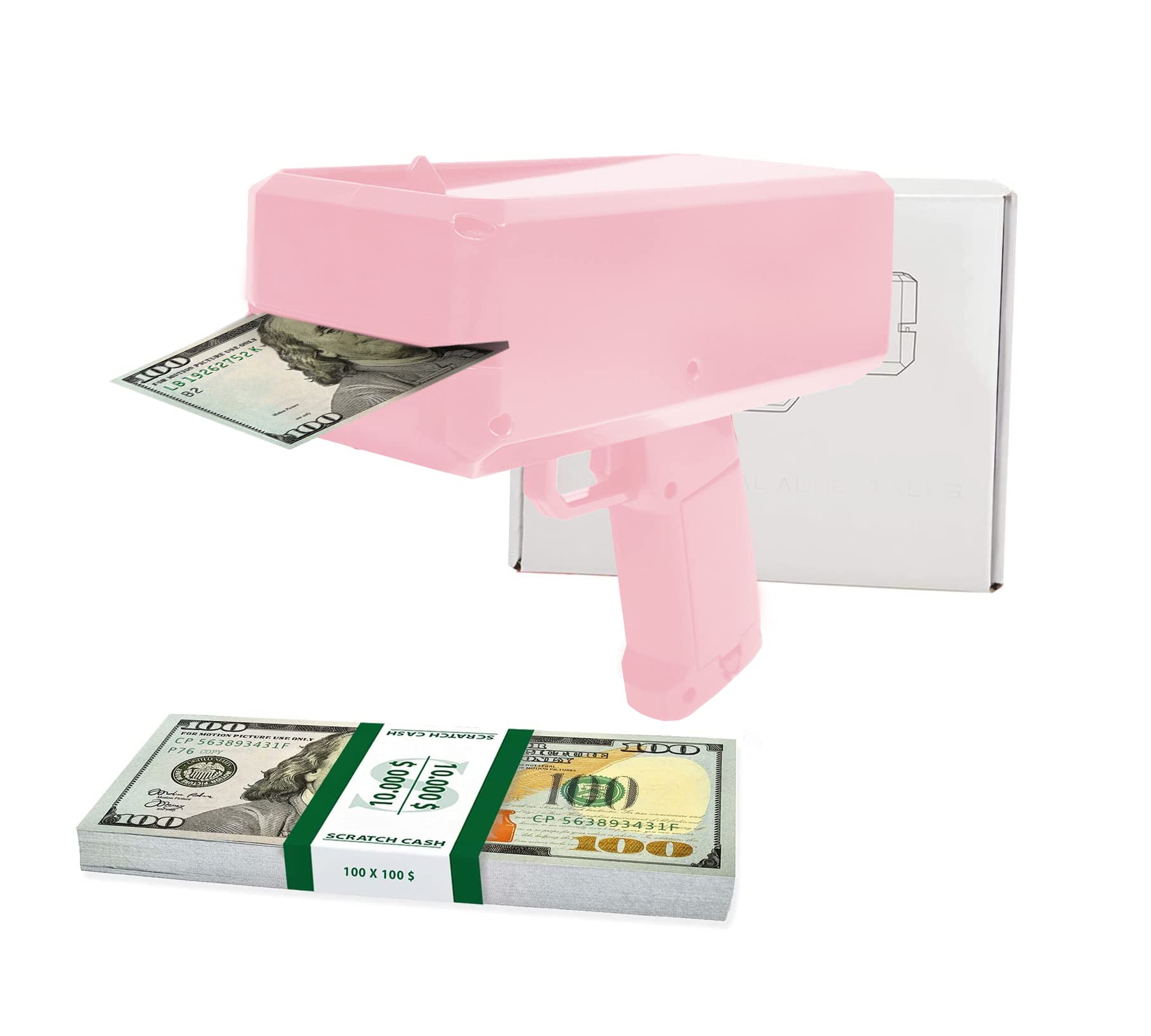 Scratch Lover Money Gun (Pink) with 100 x 100 Dollars Banknotes Scratch Cash (Money to Play)