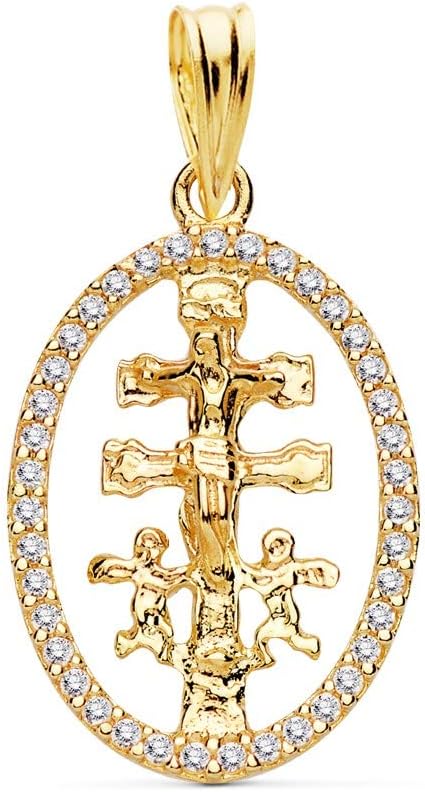 Caravaca Cross Pendant 18k gold 18mm. encirclement circonitas [AC0115]