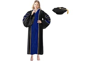 Happy Secret Doctoral Graduation Gown Set with 8-Sided Tam & Hood, Deluxe PhD Regalia with Velvet Trim and Gold Piping