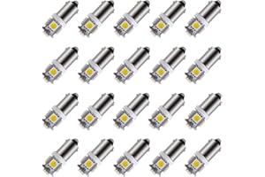 BlyilyB - Pack of 20 - White BA9S T11 T4W 64111 Miniature Bayonet Single Contact Base LED Bulbs 5SMD 5050 For Side Marker Lights RV and Boat Dome Lights Map Lights License Plate Light