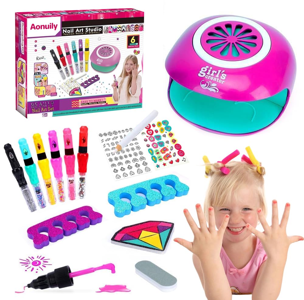 Nail Art Kit for Girls, Kids Nail Polish Sets with Nail Dryer Girls Toys Makeup Kit for Birthday Christmas Party Kids Gifts for Ages 6+
