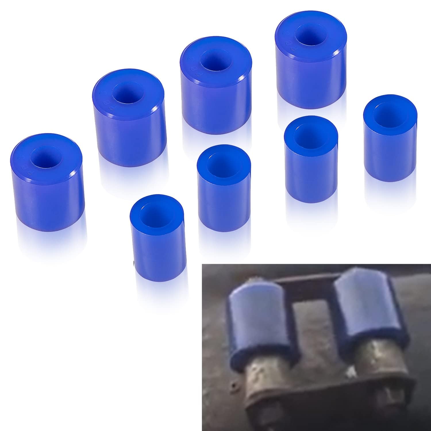 8 Pack Hood Roller Bushings for Peterbilt 357, 375, 379, Reference Part 13-04391, 13-03593, 377 with J Style Hinges, Polyurethane Hood Roller Bushing for Kenworth ATRO, Blue