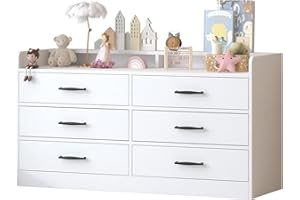 Bigbiglife Dresser for Kids Bedroom, Kids Dresser with 6 Deep Drawers for Playroom, Wooden Storage Cabinet with Metal Handles & Anti-Dropping Fence for Toys/Clothes/Books, 15.8" D x 47.2" W x 25.2" H