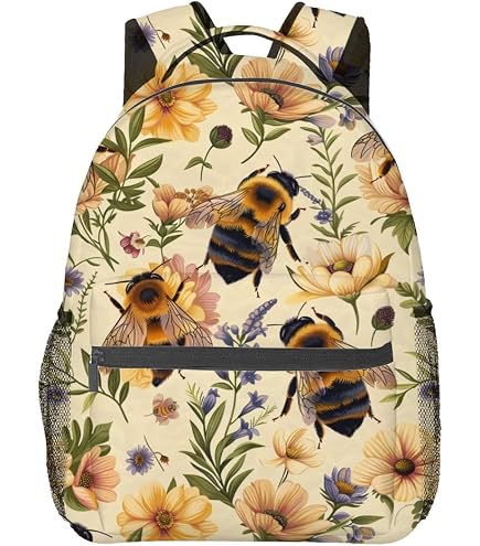coach backpack with bees KNOWPHST Bee for Girls Boys, 16 Inch Cute Backpack for School, Yellow, Large Capacity, Durable, Lightweight Bookbag for Kids Travel Signature jacquard refined pebble product type:Spincast_Combos Fusion19™ Underspin Color:05  Black & Blue
