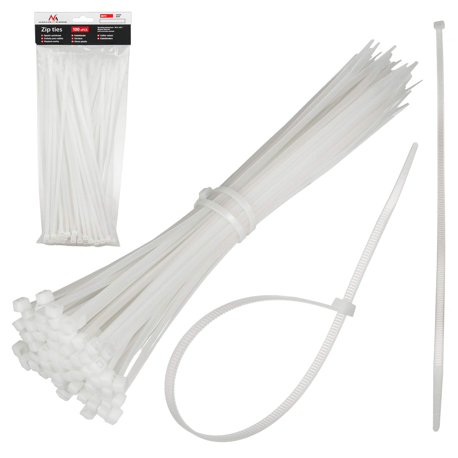 Kabelbinder Set UV-Beständig Kabelmanagement Kabelorganizer Kabelbinderset (100 Stück 4.8x300mm, Weiß)