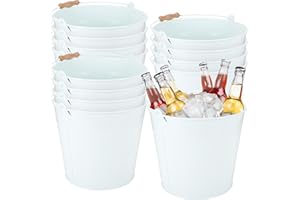 Didaey 12 Pcs Large Galvanized Metal Buckets with Handle 10 Inch Heavy Duty Stainless Steel Pails Round Pail for Party Wedding, Crafts, Utensils, Table Centerpieces (White)