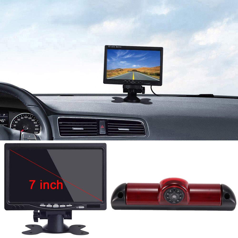 HD Transporter Brake Light Roof Rear View Reversing Backup Camera with Angle Adjustable Compatible with Fiat Ducato X250/Peugeot Boxter/Citroen Jumper (Camera+7" monitor)