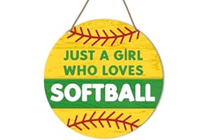 HSNBT Softball Decor for Girls Bedroom, Softball Sign Decor for Home Front Door Bedroom Porch Sport Wall Hanging Signs Decorations Gift for Softball Player Girl, Just a Girl Who Loves Softball