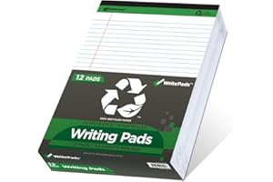 KAISA White Legal Pads 12pads Writing Pads Recycled Paper, 8.5"x11.75" Wide Ruled Perforated 50 sheets Hard Back Notepads 8-1/2"x 11-3/4" Writing Tablet Canary For Office Supplies (Pack of 12pc) KSU-5293