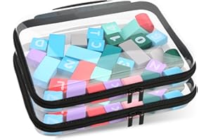 QAVABIN Clear Hard Zipper Pouch, Bliss Zippered Storage Bins, Waterproof PVC Shell Travelling Bags, Storage for Board Games, Building Blocks, Puzzles, Kids Books with Handle, Plastic Organizing, 2Pc