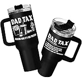 34HD Dad Tax Tumbler 40oz with Handle and Straw - Funny Daddy Making Sure It's Not Poison Insulated Stainless Steel Travel Coffee Mug - Father's Day Birthday Gift for Dad, Grandpa & Men