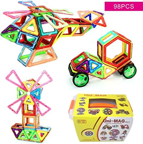 Uni-MAG 98PCS Magnetic Building Blocks Tiles Set Strong Magnets Toy for Kids Stem Educational and Creative Magnet Shapes for Boys Girls Toddlers Building Kits Construction Stacking Toys