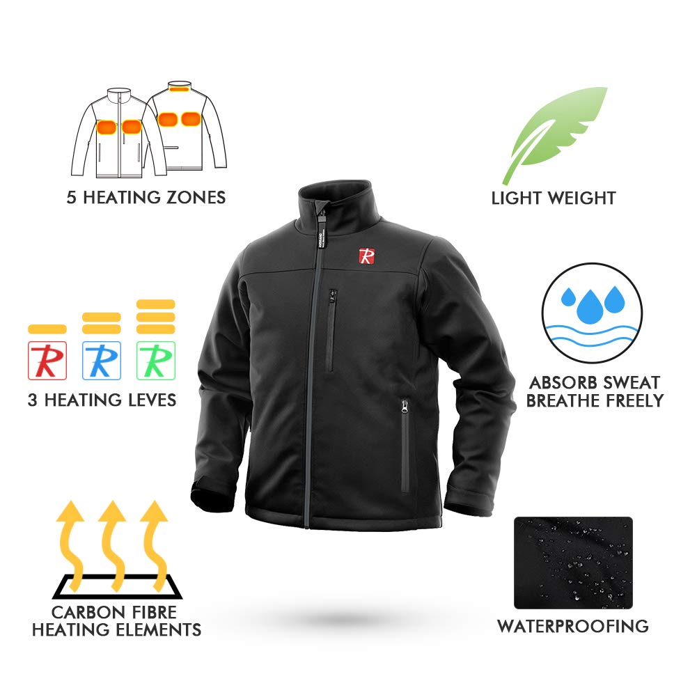 Heated Jacket for Men with 5 Heated Zone and 7.4V 10050mAh Battery Passed UL Certification Comfortable Stylish Warm (M) Black
