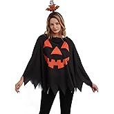 Easy Halloween Costumes Woman 2025 - Plus Size Pumpkin Ghost Evil Skeleton Spider Web Poncho with Headband,Adult Cosutme Set