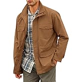 Runcati Mens Military Jacket Full Zip and Button Safari Field Jacket Multi Pocket Cargo Outdoor Coat