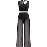 Lyrical Dance Dress for Women 2PCS Chiffon Cross Back Crop Top Ballet Leotard Shorts Mesh Sheer Pants Dance Outfits