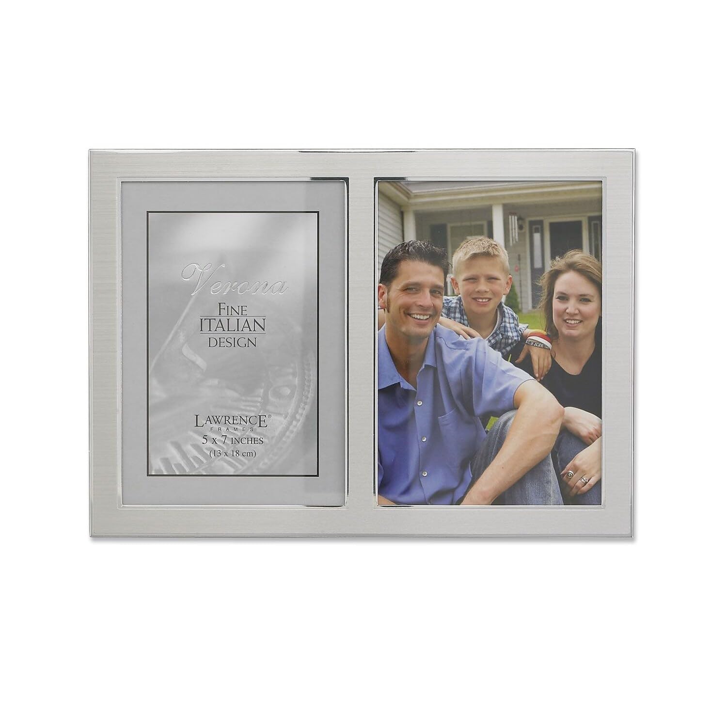 Lawrence Frames 2-Tone Double Opening Panel Picture Frame, 5 by 7-Inch, Brushed Silver Metal and Shiny Metal