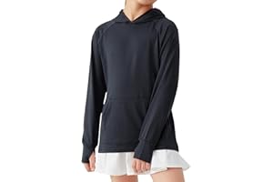 BELEROY Girls Long Sleeve Shirts Thumbholes Kids UPF 50+ Sun Shirt Lightweight Athletic Hoodies with Pocket