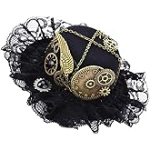 GK-O Gothic Steampunk Wing Clock Mini Lace Trim Top Hat Hair Clip Victorian Headwear Black