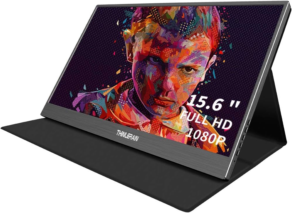 15.6 inch Portable Monitor USB C 1920 x 1080 IPS FHD Screen with Type c/HDMI Monitor for PS3 PS4 Laptop Macbook Smartphone Xbox 360 Windows 7/8/10 Macos, Thinlerain