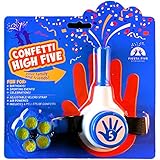 FiestaFive - Confetti High Five HandHeld Toy Shooter with 6 Refills - Blast Confetti From Your Hands, Reloadable, Patented Perfect High Five Design, Safe Air Powered Party Favor - Blue/White