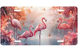 CFPOLAR Pink Flamingos by The River License Plate, Decorative Car Front License Plate, Aluminum Novelty License Plates Vanity Tag Metal Car Plate for Women Men 6 X 12 Inch