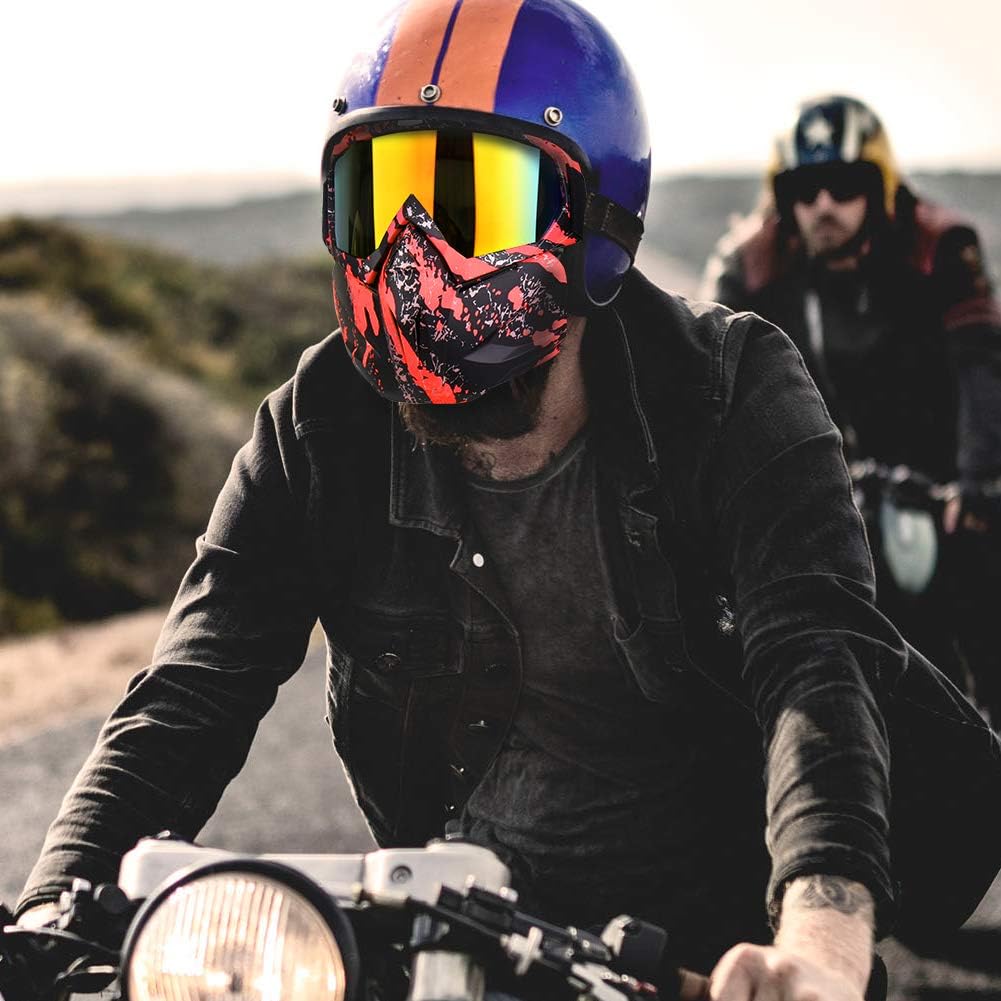 PiscatorZone Motorcycle Goggles Mask, Tactical Glasses with Detachable Mask Adjustable Windproof Outdoor Paintball Airsoft Mask for Kids Men Women : Sports & Outdoors