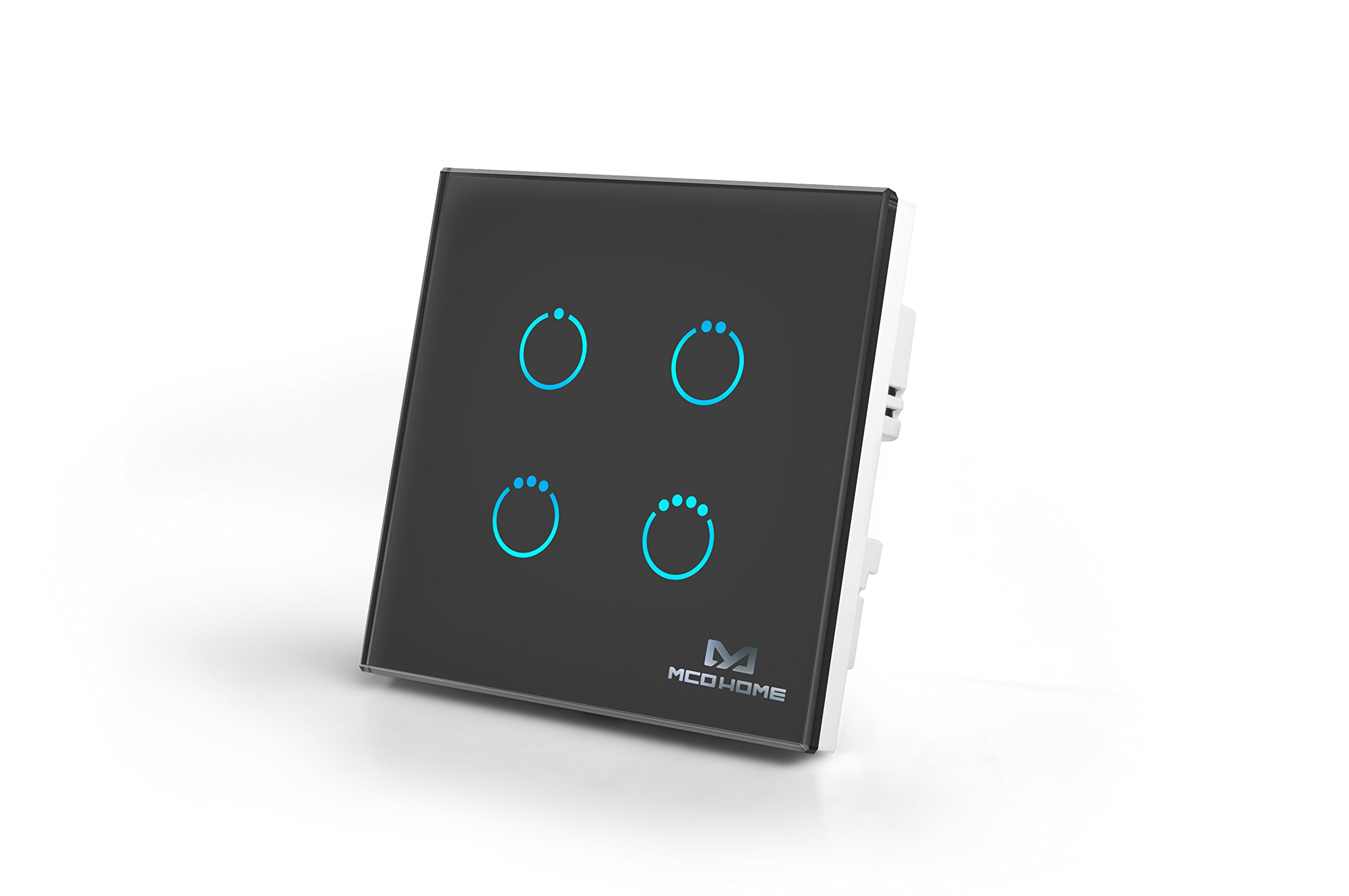 MCO Home Z-Wave Glass Touch Panel Switch, 4 relays, MH-S314, Black