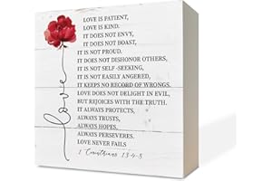 RAZPAH Christian Wood Signs, Bible Verse 1 Corinthians 13:4-8 Wood Signs, Box Sign Decor Tabletop, Sweet Home Decor, Christian Shelf Decor, Box Signs with Love Quotes, Plaque for Anniversary, Wedding Gift