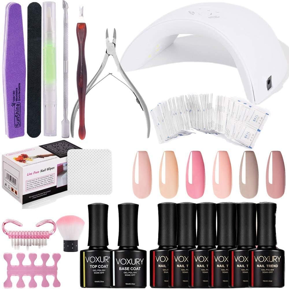Gel Nail Polish Starter Kit,Speed Curing 36W Professional LED lamp, Soak Off UV Gel Polish Set Pink & Top and Base Coat,8PCS10ml,Manicure Tools Salon Set … (SET2)