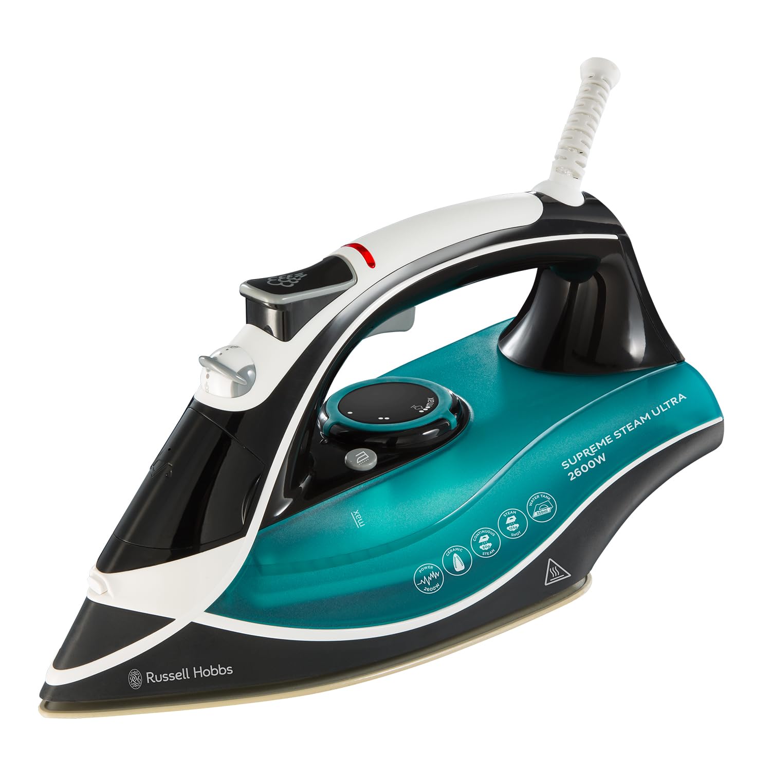 Russell Hobbs Supreme Steam Iron, Ceramic soleplate, Easy fill 350ml Water Tank, 155g Steam Shot, 60g Continuous steam, Self-clean, Anti calc & Anti-drip function, 3m Cord, Auto Shut Off, 2600W, 23260