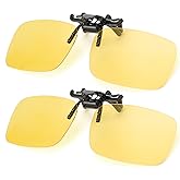 SAMNI Clip-On Night Driving Glasses - 2 Pack Yellow Tinted UV400 Polarized Flip-Up Sunglasses Over Prescription