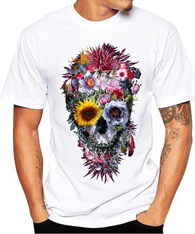 Amazon Com Luca Hombres Mas El Tamano De Los Hombres De La Moda Calavera Impresion Jersey Camisetas Camisa De Manga Corta Blanca Camiseta Casual Blusa L Clothing