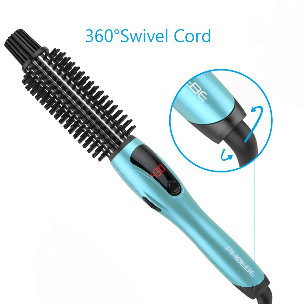 PHOEBE Curling Iron Brush, Dual Voltage Travel 1 Inch Ceramic Tourmaline Ionic Hair Curler Hot Brush, Professional Anti-Scald Instant Heat Up Curling Wands, Heated Styler Brush for Long Hair: Beauty