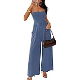 MEROKEETY Women's Summer Casual Rompers Sleeveless Spaghetti Strap Boho Wide Leg Jumpsuits Travel Vacation Outfits Overalls