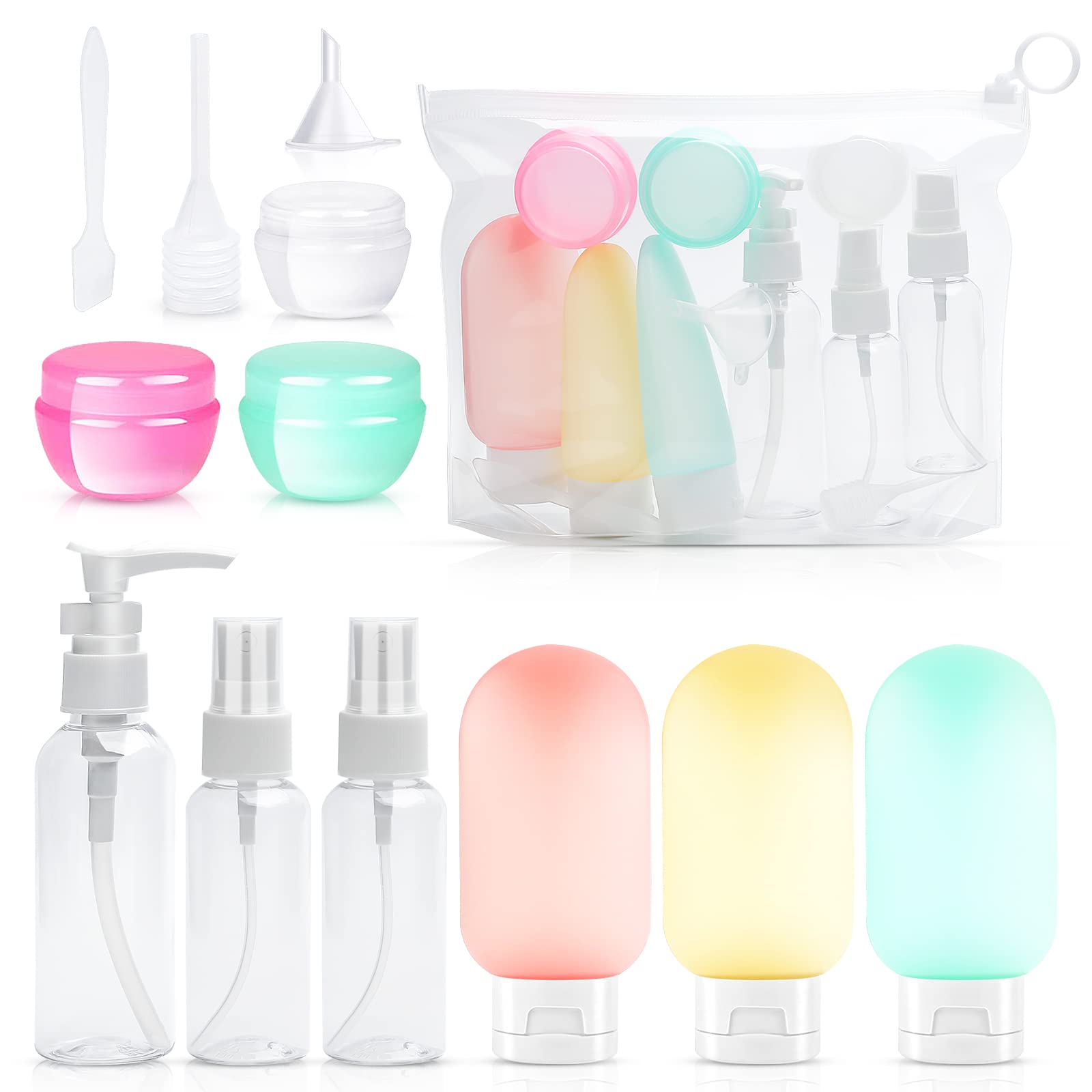 13 Pcs Travel Bottles for Toiletries, Leak Proof Refillable Squeezable Liquid Empty Containers, Multi Size Bottles Travel Accessories with Storage Bag for Shampoos Conditioner Lotion and Body Wash