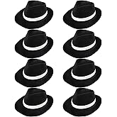 SGBETTER 8 Pack Black Fedora Hat Plastic Gangster Hats 1920s Hat Gentlemen Hats for Adult Kids Halloween Birthday Dress Up