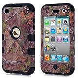 For ipod 4 Camo Cases, Kecko(TM) Dual Layer Defender Tough Armor Realtree Camouflage Hunting Tree Shockproof High Impact Hybrid Silicon Hard Suitable Fit Case Cover for Girls & Boys For ipod Touch 4 4th Only--Forest/Tree/Leaves on the Core (Black)