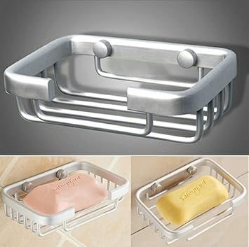 TOTAL HOME Brass Space Wall Soap Holder Bathroom Shower Cup Dish Basket Tray Container, (Silver)
