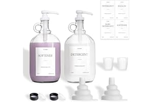 TTDMK 2 Pcs Glass Liquid Laundry Detergent Dispenser, Half Gallon Laundry Soap Dispenser for Laundry Room (64 oz. Each), Laundry Detergent Bottles with Pump Dispenser -Includes Labels, Funnel, Measuring Cup