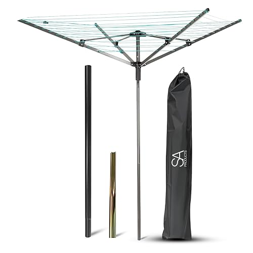 SA Products Rotary Washing Line | 45m Rotating Heavy Duty Clothes Airer Outdoor | Garden 4 Arm Rotary Washing Line | Washing Line Rotary with Ground Spike & Cover