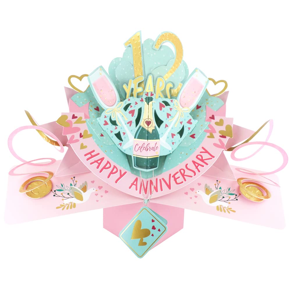 12 Years Happy 12th Anniversary Pop-Up Greeting Card Love Kate's 3D Pop Up Cards POP216MC12