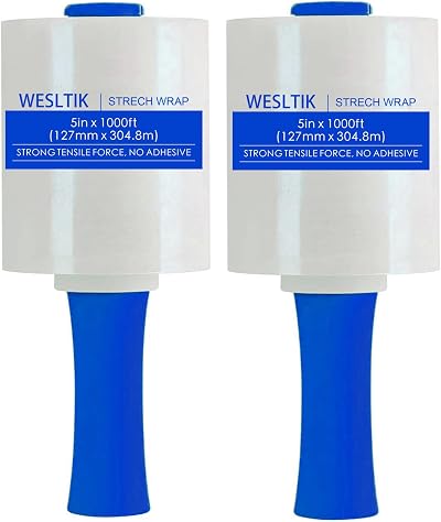 WELSTIK Stretch Film 80 Gauge 5 Inch x 1000 Feet with Blue Anti Slip Handle 2