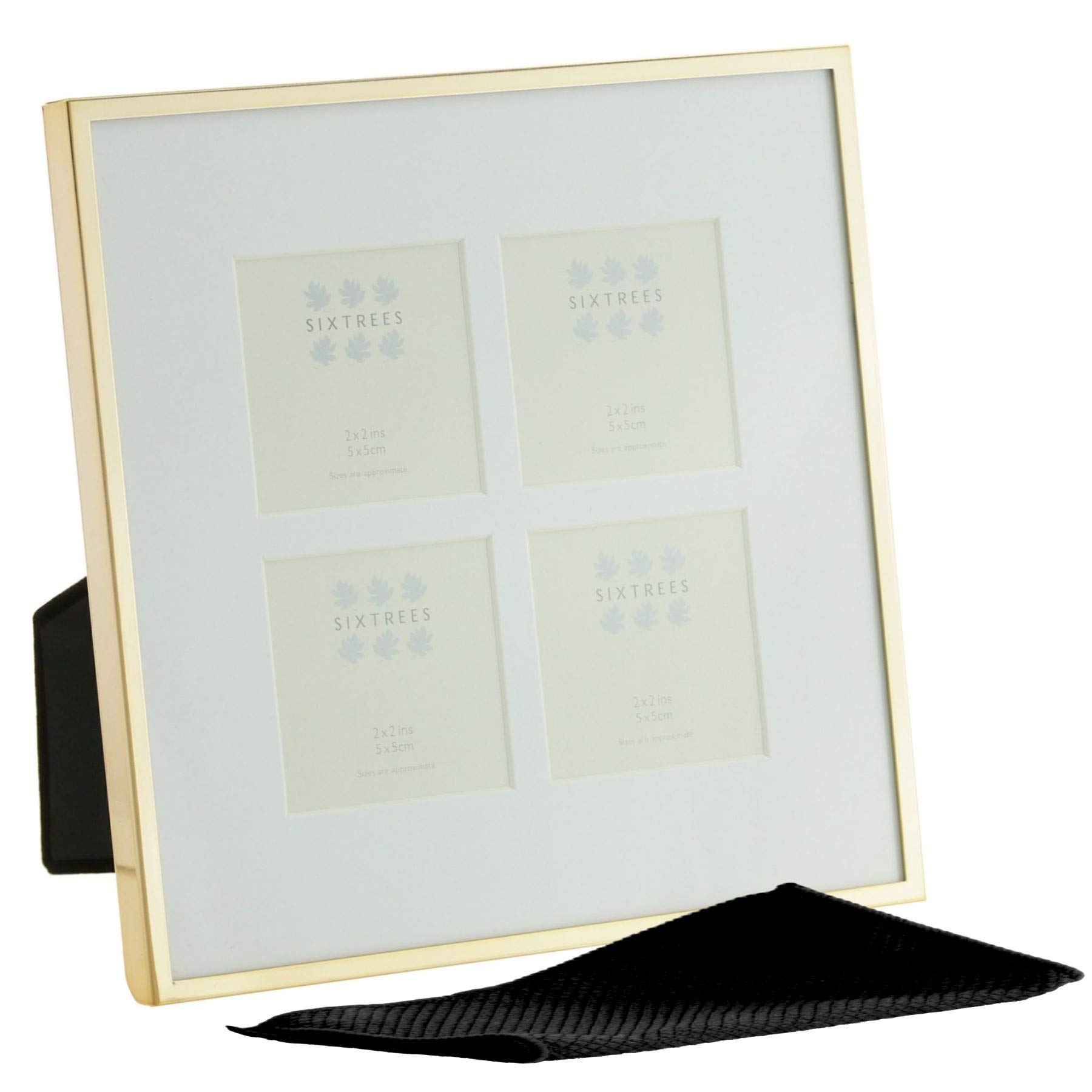 Sixtrees Park Lane 2-753-4C Gold Metal Four Aperture Photo Frame for 2x2 inch Pictures with Mount - Complete with microfibre polishing cloth.