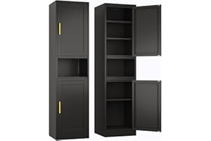 Ckzbx Metal Storage Cabinet with 2 Doors, 6-Tier Tall Steel Cabinet,70.87" H Pantry Cabinet,3 Adjustable Shelves for Home Office, Living Room, Dinning Room (Black)