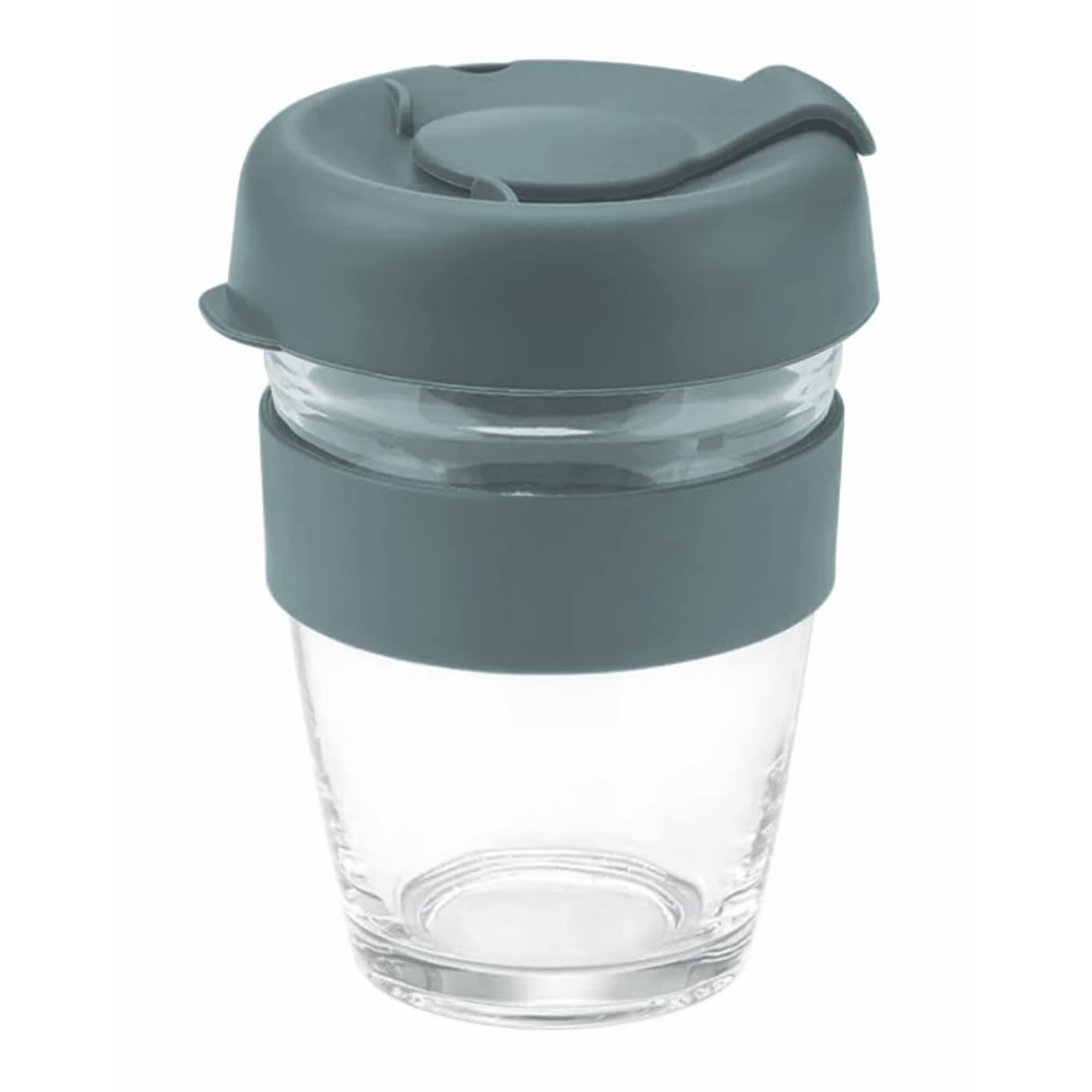 Reusable Glass Coffee Cup/Travel Mug with Lid - Heat Resistant Sleeve Surround Eco Friendly with Plugged Removable Lid (Grey) โ image 1