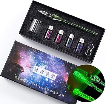 Amazon Com Vangoal Luminous Glass Dipping Pen Vintage Glass Fountain Pen Glass Dip Pen Gift Pen Set Glass Signature Pen Crystal Dip Sign Elegant Pen For Writing Decoration Gift Luxury Box Green