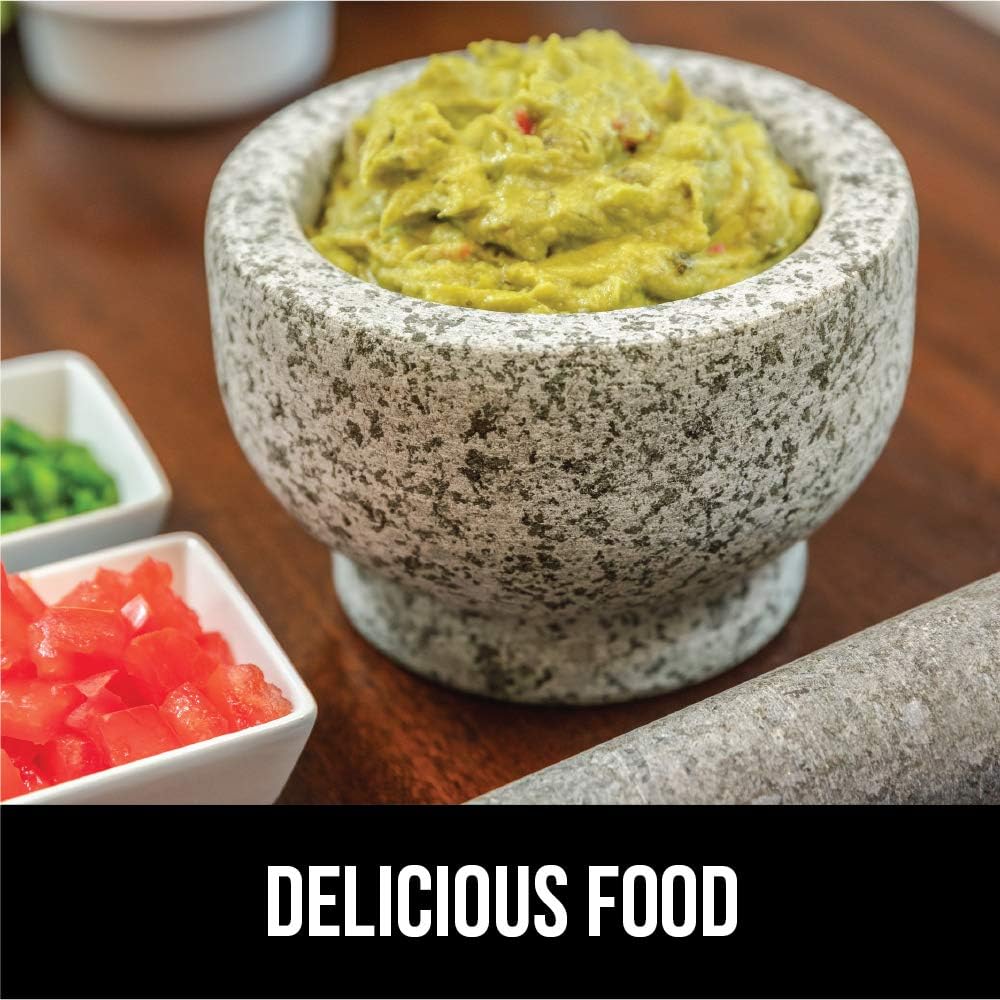 Gorilla Grip Original Mortar and Pestle Set, Slip Scratch Resistant Bottom, Heavy Duty Polished Granite Guacamole Molcajete Bowl Kitchen Spices, Herbs, Pesto Grinder, Small 5 Inch Holds 1.5 Cups, Gray: Kitchen & Dining