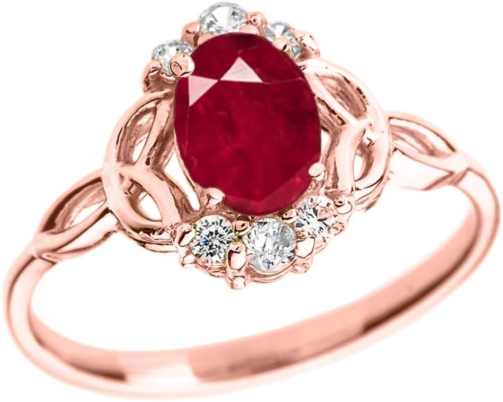 Modern Contemporary Rings Elegant 14k Rose Gold Diamond Trinity Knot Proposal Ring with Genuine Ruby
