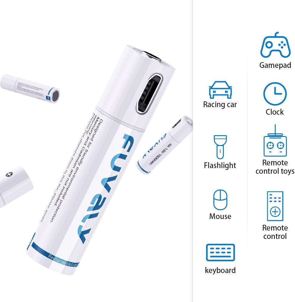 USB Rechargeable Lithium AAA Batteries Triple A Li-ion Battery with Micro USB Charging Cable 1.5V 450mAh 1h Quick-Charge FUVALY (4pack): Home Audio & Theater